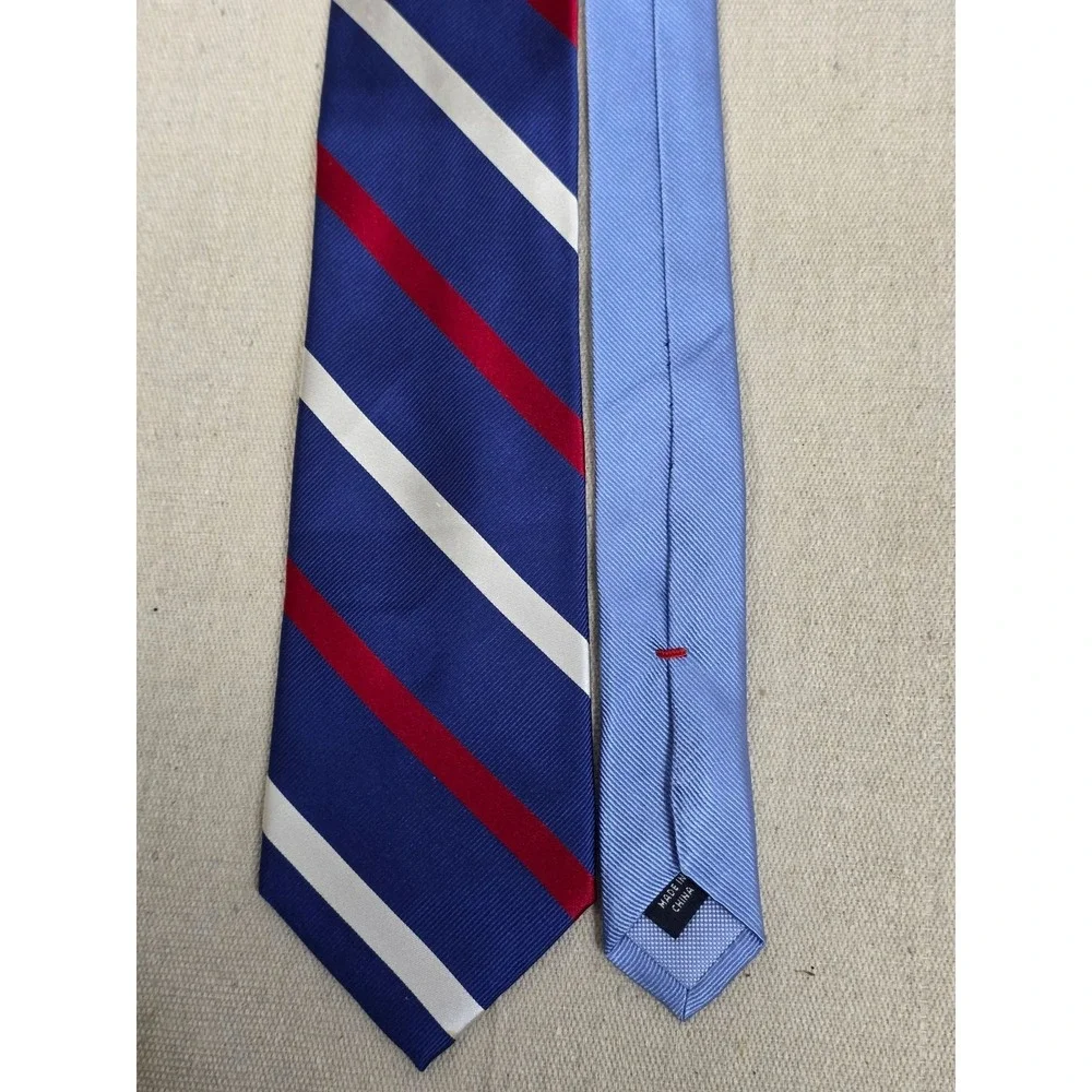 Tommy‎ Hilfiger Mens Silk Necktie Navy Blue Red White Striped Regimental Tie